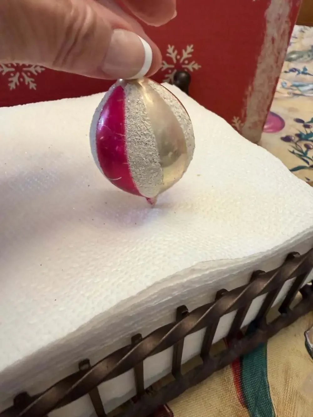 Vintage Polish Mercury Glass Teardrop Indent Reflector Christmas Ornament with M